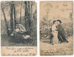 7 db RÉGI romantikus képeslap vegyes minőségben / 7 pre-1945 romantic postcards in mixed quality