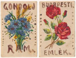 2 db RÉGI díszített üdvözlő képeslap vegyes minőségben / 2 pre-1945 decorated greeting postcards in mixed quality