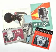 cca 1940-1960 5 db fényképezőgép leírás, füzet