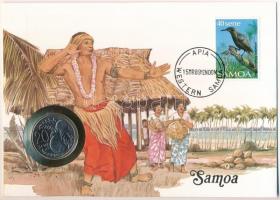 Samoa 1988. 20s Cu-Ni felbélyegzett borítékban, bélyegzéssel, német nyelvű leírással T:1  Samoa 1988. 20 Sene Cu-Ni in envelope with stamp, cancellation, and a description in german C:UNC