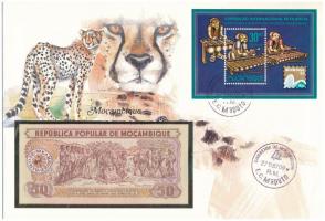 Mozambik 1983. 50M felbélyegzett borítékban, bélyegzéssel T:I Mozambique 1983. 50 Meticais in envelope with stamp and cancellation C:UNC