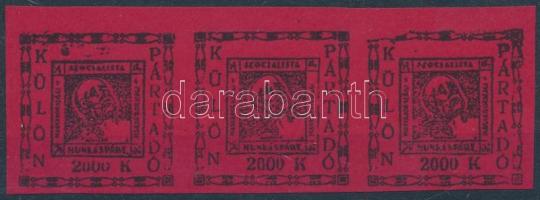 1919 M.SZ.M.P. levélzáró hármascsík, tagsági bélyegként is használták, vörös színű papíron RR