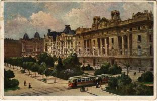 1916 Budapest V. Szabadság tér, Osztrák-magyar bank, villamos. Művészlevelezőlap Hausner H. 7014/22. (fa)