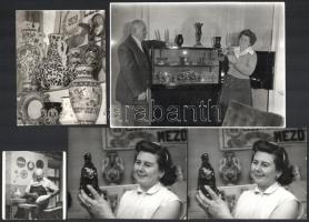 cca 1950 és 1960 között készült felvételek, a mezőtúri Badár fazekas családról és termékeikről, 5 db vintage fotó, egy jelzett, ezüst zselatinos fotópapíron, 13x18 cm és 7x6,3 cm között