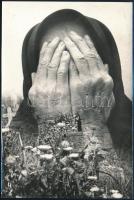 cca 1978 Hemrich László: Sirató, feliratozott vintage fotóművészeti alkotás, fotómontázs ezüst zselatinos fotópapíron, 18x12 cm