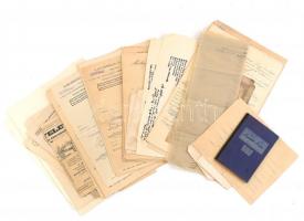 cca 1880-1940 Nagy okmány hagyaték tétel: kölesdi adóívek, számlák, tervrajz, munkakönyv, egyebek