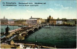 Saint Petersburg, St. Petersbourg, Petrograd; Pont de Nicolas, Quai Anglais / bridge, tram, quay