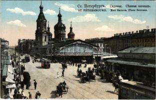 Saint Petersburg, St. Petersbourg, Petrograd; Rue Sadova, Place Sennaia / street view, tram
