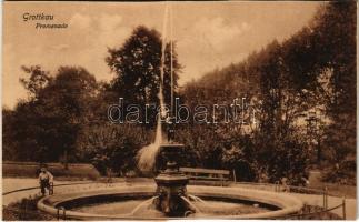 Grodków, Grottkau; Promenade / park, fountain. Verlag Erich Seifert (cut)