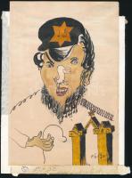 Chagall jelzéssel: Judaika témájú grafika. Vegyes technika, papír, 16x24 cm