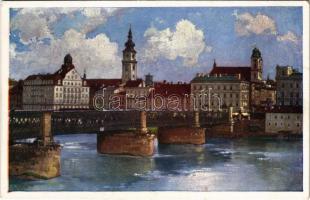 Linz, bridge. Kunstverlag Hans Hausner. Künstlerkarte Nr. 7007/16. (EK)