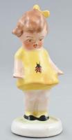 Bodrogkeresztúri kerámia kislány figura, kézzel festett, matricával jelzett, hibátlan, m: 12,5 cm