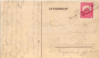 A "Kisfaludy"-nak, a Balaton első gőzhajójának modellje. Képeslapra ragasztott kép (EB)