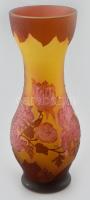 Gallé másolat, üveg váza, kopásnyomokkal, m: 23 cm