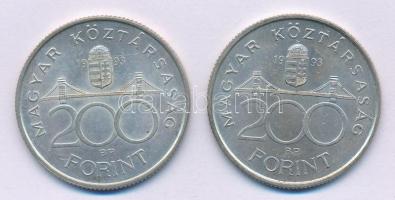 1993. 200Ft Ag "MNB" (2x) T:2 patina 
Adamo F13