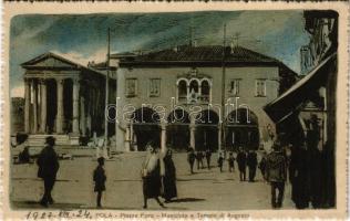 1927 Pola, Pula; Piazza Foro, Municipio e Tempio di Augusto / square, town hall, temple
