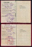 cca 1954-56 Geleji Sándor (1898-1967) Kossuth-díjas professzor, a csepeli Weiss Manfréd Művek korábbi igazgatójának (1945-49) és felesége Gerő Zsófia (1895-1966), Gerő Ödön (1863-1939) műkritikus, író lányának MDP tagsági könyvei, össz. 2 db