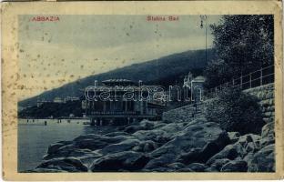 1911 Abbazia, Opatija; Slatina Bad / strand, fürdő, Hunyadi János keserűvíz reklámja / beach, bath, Hungarian mineral water advertisement (EB)