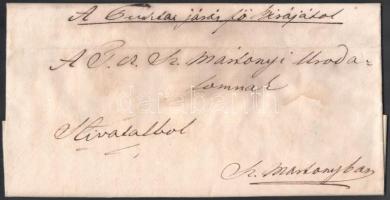 1848 Győr vármegye főbáírájának levele a Győrszentmártoni (Pannonhalma) uradalomnak, melyben kéri a ...