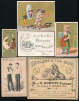 cca 1880 6 db csokoládés, alkoholos ital és egyéb áru litho gyűjtő kártya / Beverages and coffe litho cards