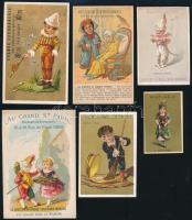 cca 1880 6 db különféle árut reklámozó litho gyűjtő kártya / Commercial goods itho cards