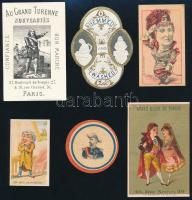 cca 1880 6 db különféle árut reklámozó litho gyűjtő kártya / Commercial goods itho cards