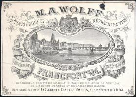 cca 1880 Francia borok árjegyzéke reklám nyomtatvány / M: A. Wolff French wines price list 14x10 cm