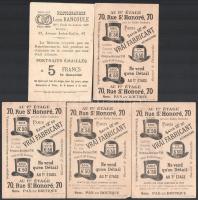 cca 1880 5 db különféle kalapárust reklámozó képes gyűjtő kártya / Hat maker goods litho cards