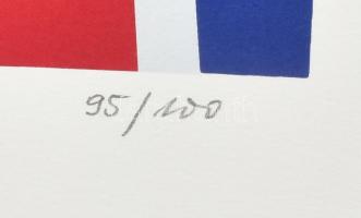 Joseph Kádár (1936-2019): Geometrikus kompozíció. Szitanyomat, papír, jelzett, (95/100). Hátoldalon ...
