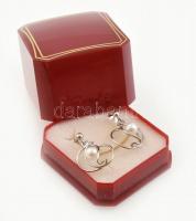 Arany (Au) 14K (fehér) gyöngyös modern fülbevalópár, jelzett, h: 2,3 cm, bruttó: 3,2 g