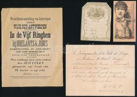 cca 1870-1895 7 db reklámkártya, belépőjegy, csomagcímke,. rekám szórólap,. Főleg belga