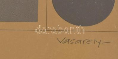 Victor Vasarely (1908-1997): Kör, négyzet, háromszög kompozíció. Offszet, papír, autográf aláírással...