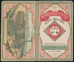 1885 Kártyanaptár Borreman vászon kereskedő. kihajtható, litográfia kis beszakadással 8,5x10 cm