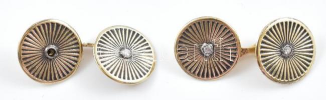 Arany (Au) 18 K brilles mandzsettagomb-pár, kőhiánnyal, jelzett, bruttó: 6,8 g