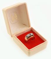 Arany (Au) 14K kék-fehér köves (4 db) gyűrű, jelzett, méret: 54, bruttó: 4,3 g