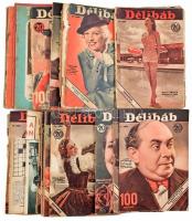 1933-1944 Délibáb c. színházi, filmművészeti folyóirat 25 db száma (VII-XVIII. évfolyamok szórványszámai), gazdag fekete-fehér képanyaggal, vegyes állapotban (közte sérült, levált címlapok)
