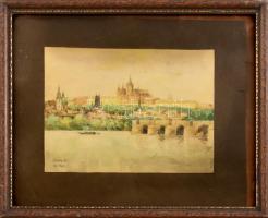 Hollósy B. jelzéssel: Prága, 1931. Akvarell, papír, jelzett, üvegezett fakeretben. Lap teteje kissé foltos. 15×20 cm