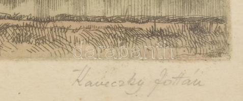 Kaveczky Zoltán (1897-1965): Dunamenti táj, színezett rézkarc, papír, jelzett, üvegezett fakeretben,...