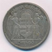 1930. 5P Ag "Horthy jobbra" T:2- patina 
Adamo P8