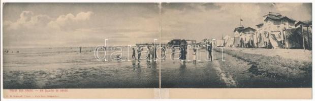 Grado, Un Saluto da Grado. Spiaggia / beach, bathers. F. H. Schimpff. Alois Beer. folding panoramacard (r)