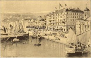 Trieste, Trieszt, Trst; Hotel de la Ville (Zauli &amp; Sautter Propr.) / hotel, tram, steamship