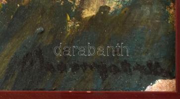 Olvashatatlan jelzéssel: Hegyvidéki táj. Olaj, vászon, javított. 27X32 cm. Dekoratív, kissé sérült f...