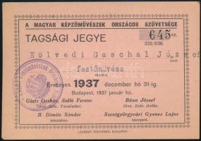 1937 Eölvedi Gachal József (1889-1972) festőművész tagsági jegye Magyar Képzőművészek Országos Szövetsége