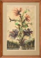 Olvashatatlan jelzéssel: Virágok. Akvarell, papír. 38X24,5 cm. Üvegezett fakeretben.