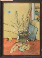 Móricz Margit (1902-1990): Csendélet. Akvarell, papír, jelzett. Üvegezett, sérült fakeretben. 55×39 cm