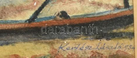 Kertész László (?-): Horgász. Akvarell, papír. Üvegezett fakeretben. Paszpartu foltos. 20X27,5 cm