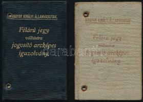 1913 Magyar Királyi Államvasutak (MÁV) 2 db fényképes igazolványa . Aranyozott bőrkötésben, és vászo...