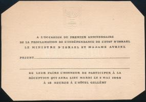 1949 Izrael állam függetlensége kikiáltásának első évfordulója alkalmából rendezett fogadás kitöltetlen meghívója