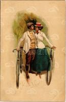 1899 (Vorläufer) Ja oder Nein / Kerékpáros pár / Couple on bicycle. litho