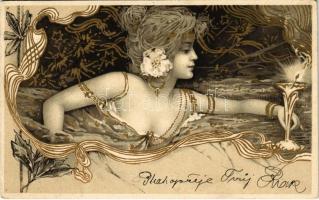 1902 Szecessziós hölgy / Art Nouveau lady. litho
